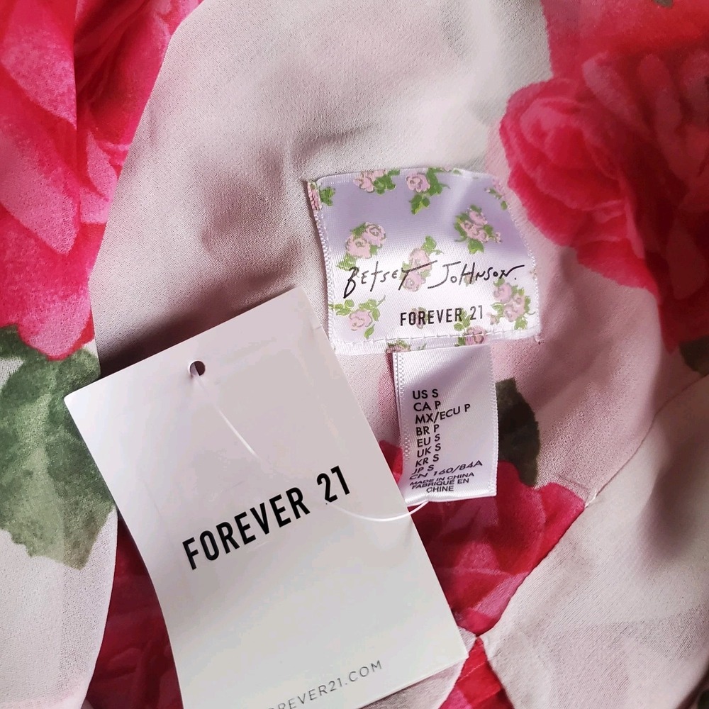 Betsy Johnson X Forever 21 Floral Rose Maxi Dress White Pink Cowl Neck Fairy Sm - Picture 8 of 11